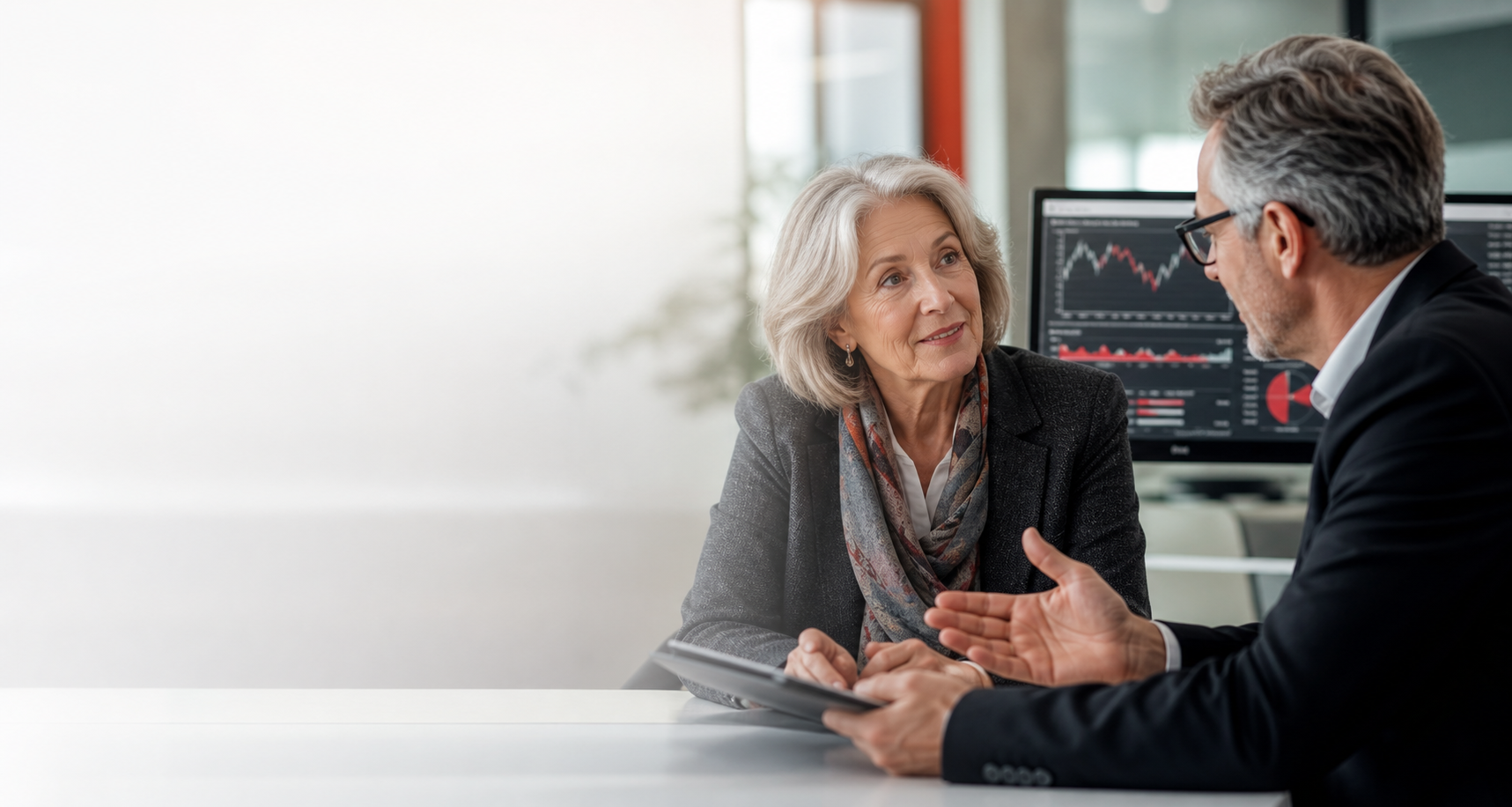 Mature professionals using trading analytics